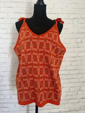 NWT Rowdy Crowd Clothing Orange Geometric Print Tie-Shoulder Tank Top. XL
